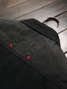 Manfinity Homme Men Summer Loose Fit Short Sleeve Denim Casual Shirt With Letter Embroidery - Black - View 5