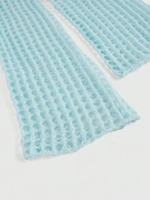 ROMWE 夏季钩针浅蓝色镂空船领短款毛衣，学校 - 淺藍色 - 查看 4