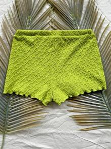 Soleia WYWH女士綠色針織織紋彈性短褲，適合夏日度假、沙灘、城市漫步、復活節、返校季、畢業季或任何休閒場合 - 橘色 - 查看 2