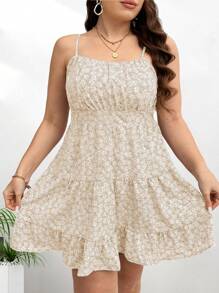 SHEIN Holidaya Plus Size Nữ Phong cách nghỉ hè Ruffle Hem Váy dây đeo spaghetti in hoa - Nhiều màu - Xem 1