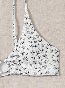 SHEIN Swim 夏季海滩女士度假花卉圆环简约时尚比基尼套装带分体比基尼套装随机印花 - 黑色 - 查看 4