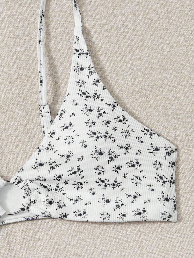 Summer Beach Women Vacation Floral Circle Link Simple Fashionable Bikini Set With Separated Bikini Set Random Print