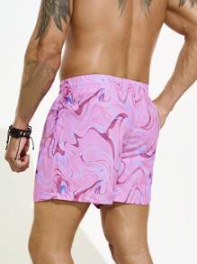 Arcluno Men Tie-Dye Printed Drawstring Waist Beach Shorts For Vacation - Pink - View 2
