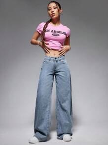 SHEIN ICON Women Casual Slant Pocket Everyday Wide Leg Jeans