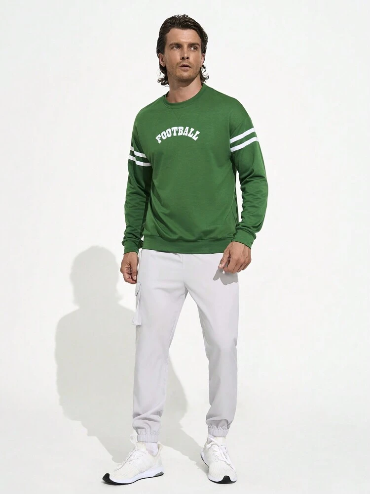 Boyfriend Style Men Simple Letter Printed Round Neck Long Sleeve Sports Sweatshirt Boyfriend Style Men Sweatshirt