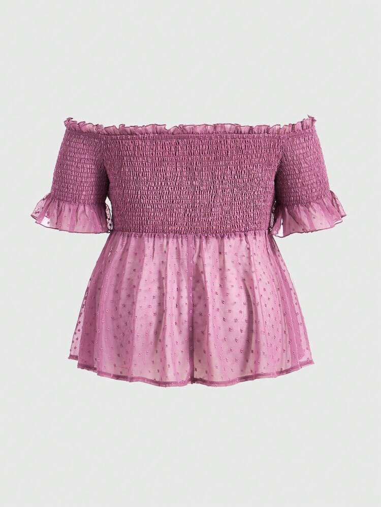 Plus Size Off-Shoulder Cinching Waist Peplum Hem Blouse