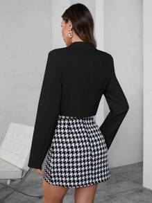 SHEIN Privé Áo khoác đi làm ngắn tay dài ve khía đơn hàng hiệu xuân thu cho nữ - màu đen - Xem 2