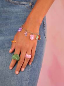 SHEIN X Care Bears Pulsera con cadena y dije de oso adorable de metal - Multicolor - Ver 1