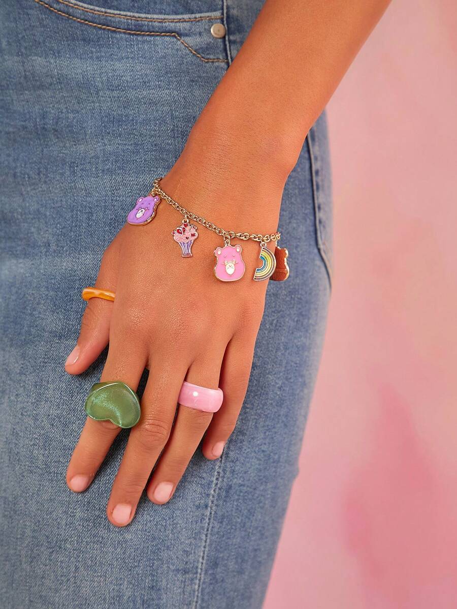 SHEIN X Care Bears Pulsera con cadena y dije de oso adorable de metal - Multicolor - Ver 1