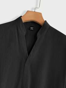 Manfinity Homme Men Notch Collar Solid Color Short Sleeve Shirt And Pants Set - Black - View 5