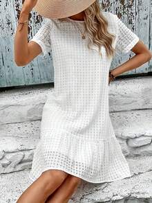Women's Fashionable Textured Casual Dress, Spring/Summer - White - View 4