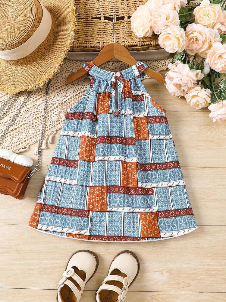 Baby Girl Retro Style Halter  Sleeveless Dress