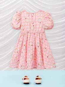 CARDCAPTOR SAKURA | SHEIN Kleine Mädchen 1 Stück Pink Cartoon und Karo Muster Puff Ärmel Kleid