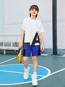 Tween男孩鬆身休閒圓領印花短袖T恤和短褲套裝 - 藍色 - 查看 3