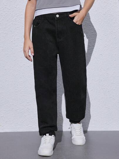 Mirajuku Tween Boy Fashionable Solid Color Casual Jeans, School, Campus, College Summer Holiday