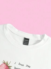 Lunelith SHEIN Lunessa Women Y2K Pink Strawberry Fruit Slogan Cropped T-Shirt Baby Tee For Summer I Love You Berry Much Graphic Tees Women Tops