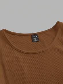 SHEIN EZwear 2 piezas Camiseta ajustada casual y sexy de cuello redondo para mujer, adecuada para el verano