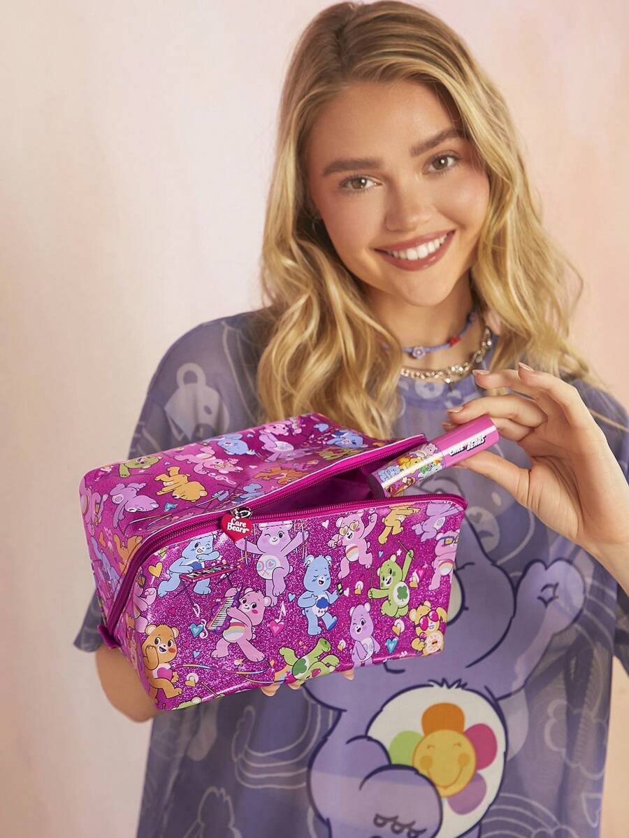 SHEIN X Care Bears 紫色心型熊貓化妝包 - 紫色 - 查看 1