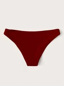 SHEIN Swim 女士純色極簡時尚比基尼丁字褲泳裝下著，適用於度假 - 紅色 - 查看 2