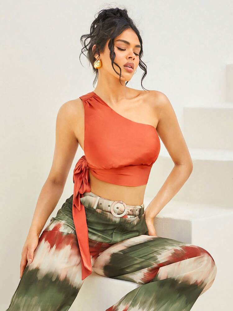 One Shoulder Tie Side Crop Top