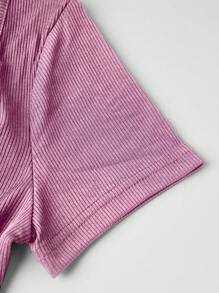 Olithes Women Summer Solid Color Square Neck Short Sleeve Bodysuit With Waist Belted Wide Leg Pants Loose Casual 2 Pieces Set - Pink - View 7