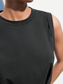 SHEIN Maija Áo ba lỗ cổ tròn màu trơn cho nữ mùa hè - Xám - Xem 5