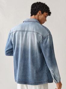 Manfinity Hypemode Camisa casual de mezclilla azul claro suelta para hombre, manga larga, para uso al aire libre en primavera