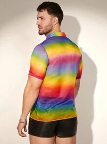 FeverCity Men's Summer Colorful Tie-Dye Short Sleeve See-Through Loose Casual Shirt