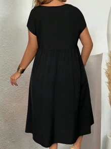 SHEIN Clasi Của phụ nữ Kích thước lớn Lỏng lẻo phù hợp Chất rắn Đen Đầm - màu đen - Xem 2
