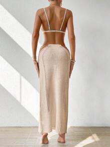 SHEIN Swim 夏季女士镂空休闲沙滩装束腰罩衫 - 藕粉色 - 查看 2