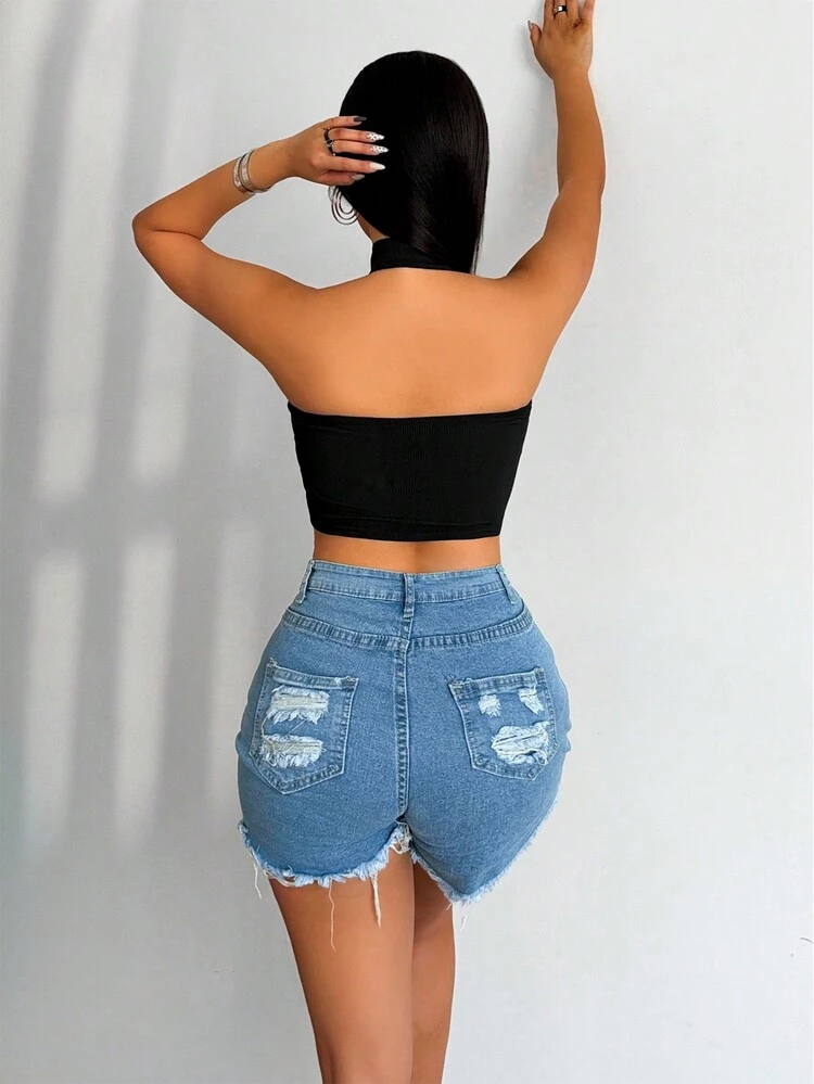 Ladies' Fashionable Simple Open Shoulder Split Hem Tank Top