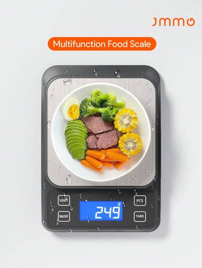 JMMO 带去皮功能的数字食品厨房秤，迷你袖珍秤，5 千克/1 克，克和盎司 LCD 显示屏 304 不锈钢（不含电池）