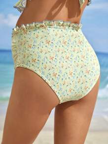 SHEIN Braguita de bikini estampada floral para playa de verano de maternidad con ribetes de volantes y diseño de cintura alta para vacaciones