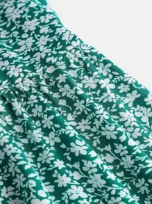 Teen Girl Ditsy Floral Print Ruffle Hem Cami Dress - Green - View 3