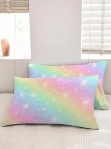 Juego de cama de 3 piezas con diseño de arco iris en suave fibras ultrafinas con efecto de estrellas brillantes ideal para niños y niñas (1 funda nórdica + 2 fundas de almohada, sin sábanas) - Multicolor - Ver 4