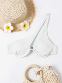 SHEIN Swim Top de bikini de un solo hombro de unicolor con soporte de acero, para playa de verano - Blanco - Ver 1