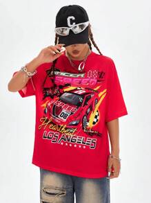 Coolane 字母和車圖案落肩T恤 - 紅色 - 查看 5