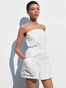 Maija Women's Summer Casual White Solid Color Halter Overalls Jumpsuit - White - View 6