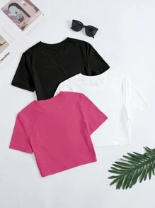 SHEIN Unity 女性3件套實色圓領短袖休閒夏季T恤 - 彩色 - 查看 2