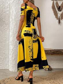 SHEIN LUNE Women's Colorblock Dress, Suitable For Summer Maxi Women Outfit - Yellow - View 2