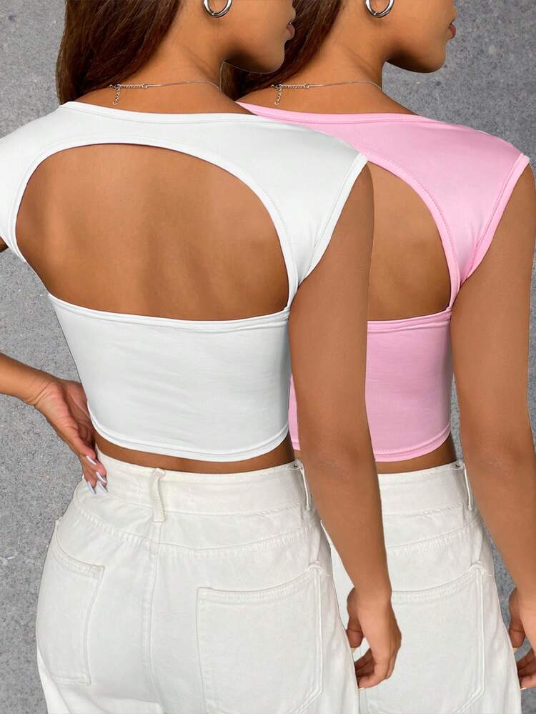 Women Fashion Solid Color Cape Sleeve Square Neck Tank Top