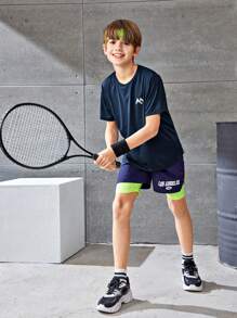 Tween Boy Leisure Sports Style Reflective Laser Printed Round Neck Knit Short Sleeve T-Shirt - Blue - View 6