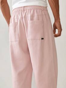 Manfinity RebelGame Pantaloni casual țesuți cu picioare largi pentru bărbați, cu culoare uni și buzunare