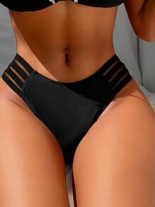 SHEIN Swim Conjunto de bikini con empalme de malla para vacaciones de verano en la playa