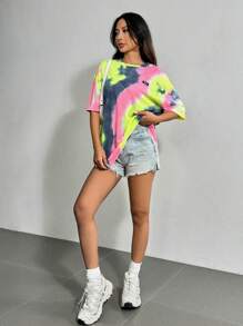 SHEIN EZwear Women Casual Summer Colorblock Tie-Dye Short Sleeve T-Shirt