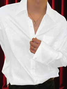 Manfinity Hypemode Men's Jacquard Satin Dress Shirt With Pocket - White - View 1