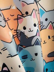 Manfinity Homme 男士夏季卡通貓印花寬鬆休閒短袖衫，修身鈕扣圖形色彩繽紛有趣的衫 - 彩色 - 查看 3