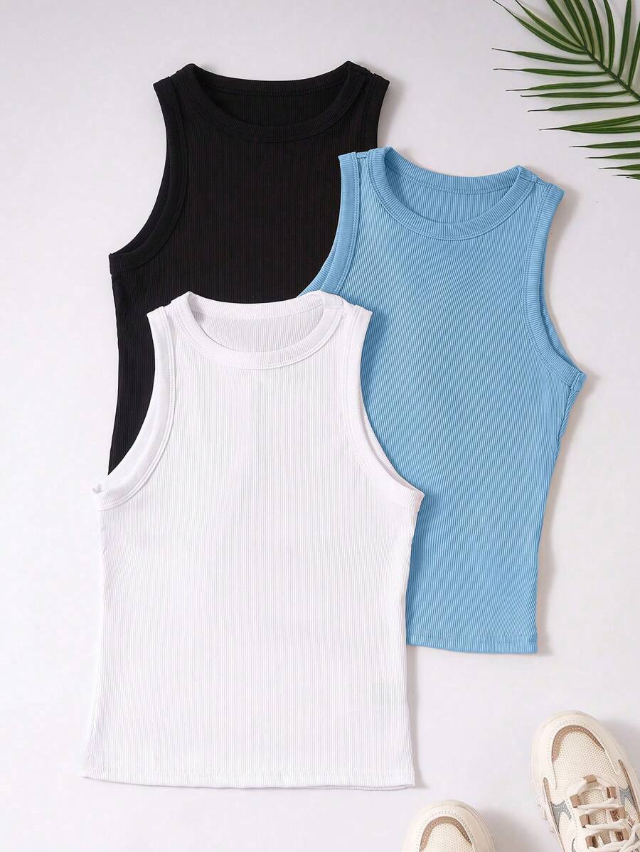 SHEIN Top sin mangas sencillo y versátil para mujer de unicolor para la primavera y el verano - Multicolor - Ver 1