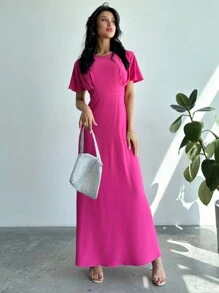 Firerie Ramadan Short Sleeve Round Neck Ruched Dress With Cinching Waist And A-Line Silhouette, Slim Fit
