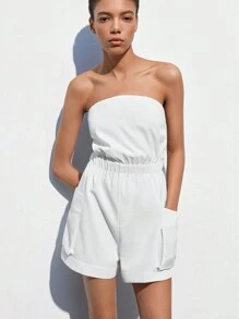 Maija Women's Summer Casual White Solid Color Halter Overalls Jumpsuit - White - View 3